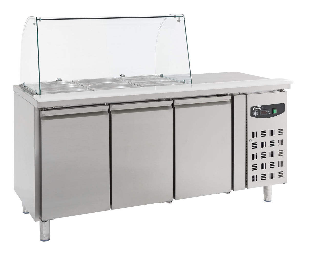 REFRIGERATED COUNTER WITH GLASS COVER 3 DOORS