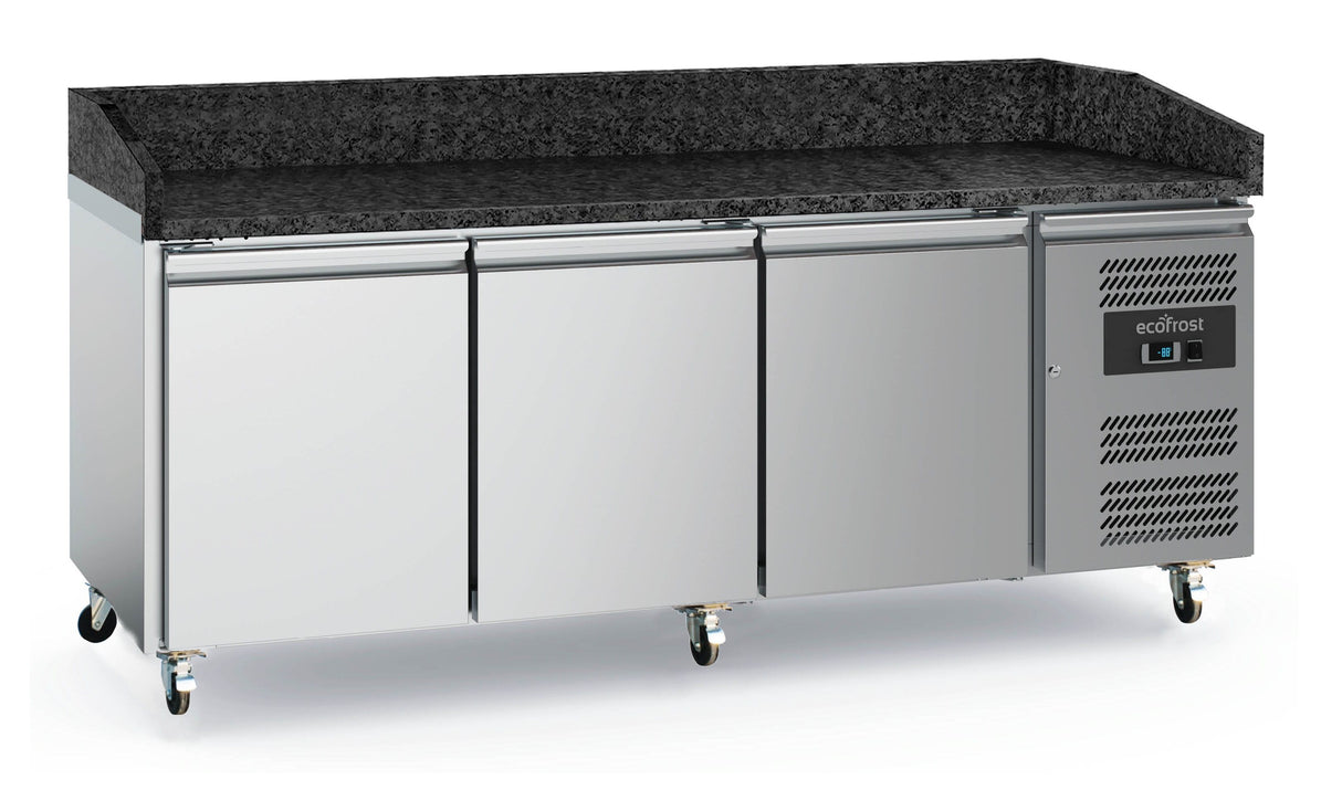 Pizza Counter 3 Doors Granite with Wheels