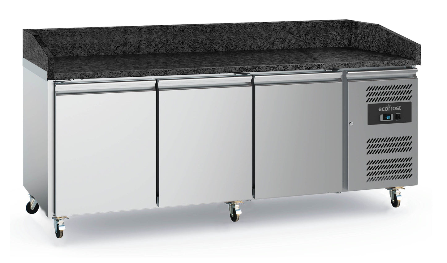 Pizza Counter 3 Doors Granite with Wheels