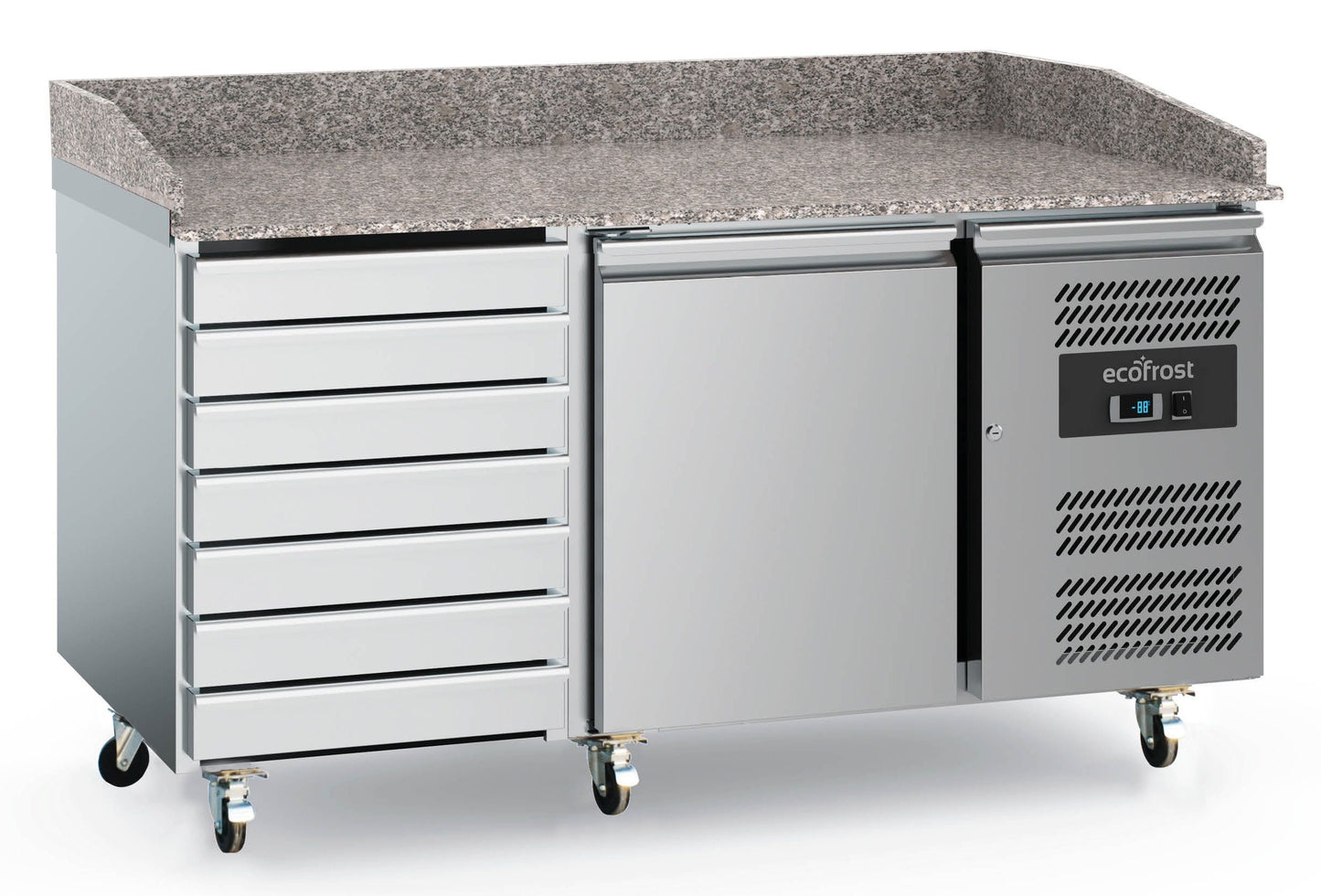 Pizza Counter1 Door 7 Drawers with Wheels