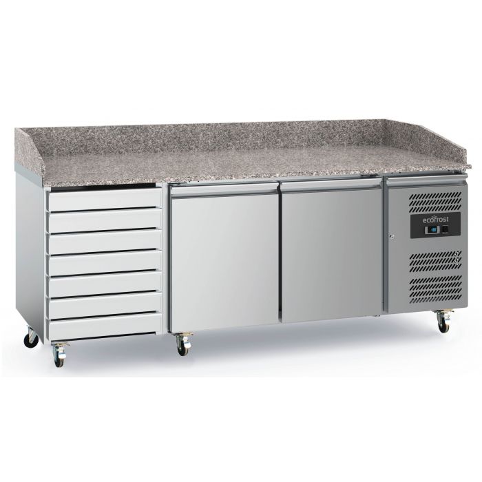 PIZZA COUNTER 2 DOORS 7 DRAWERS WITH WHEELS