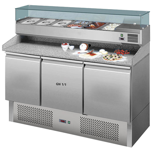 Pizza Counter with 3 doors GN 1/1, pan cooler 6x GN 1/3