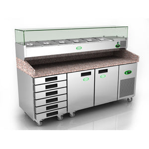 Granite Top 2 Door, 6 Drawer Refrigerated Prep Counter 