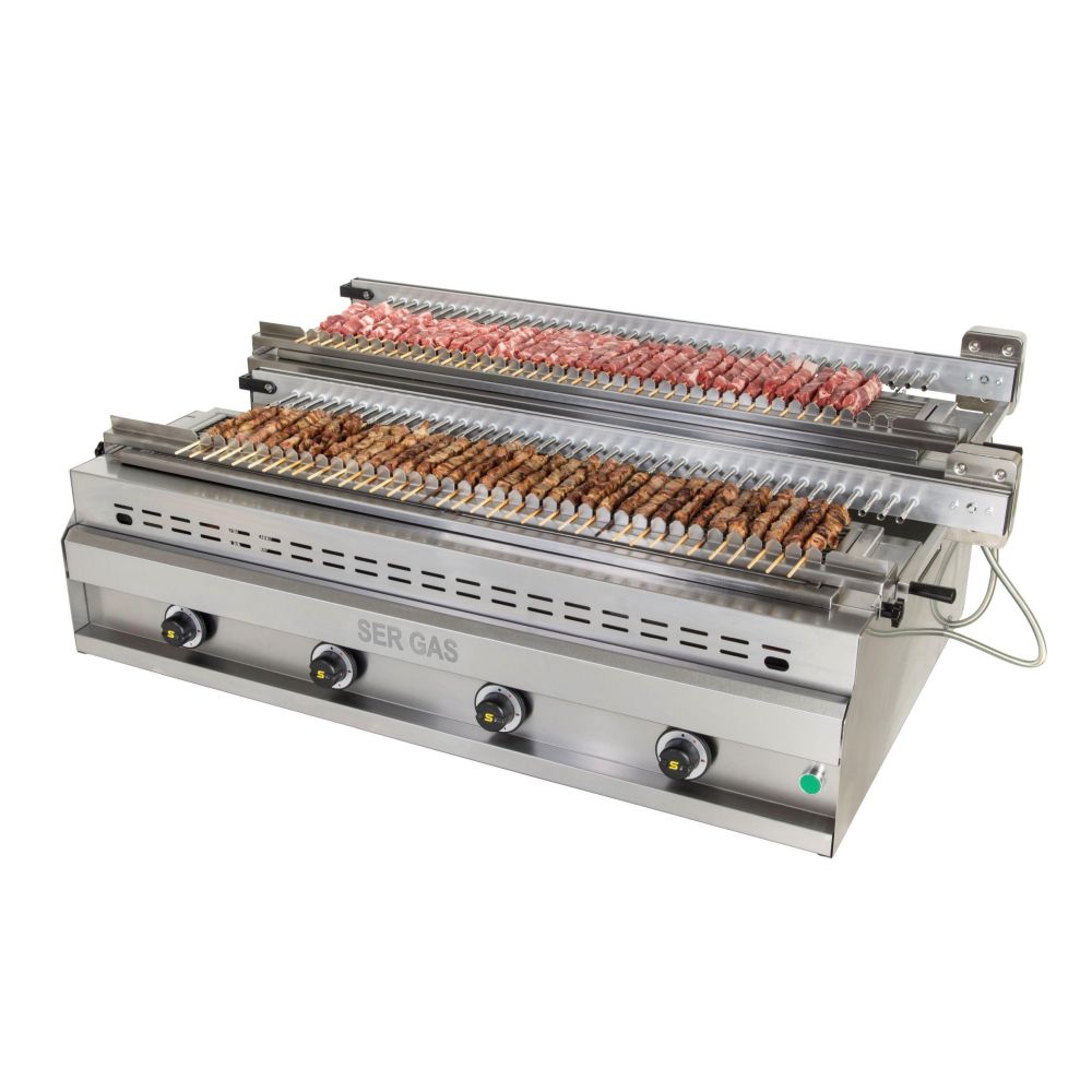 Charcoal kebab grill with rotating mechanism