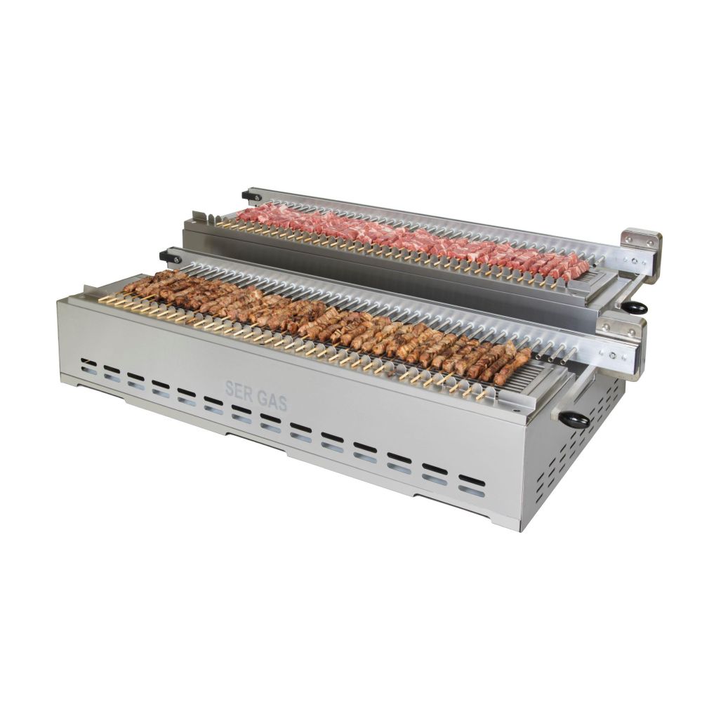 Charcoal kebab grill with rotating mechanism