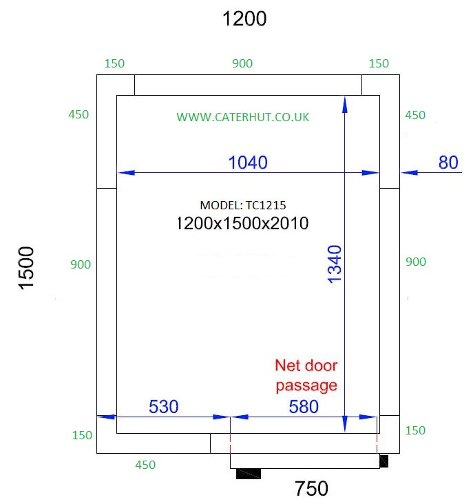 Freezer room 1200 x 1500 x 2010mm Volume 2.6m3 Panels 80mm | TC1215