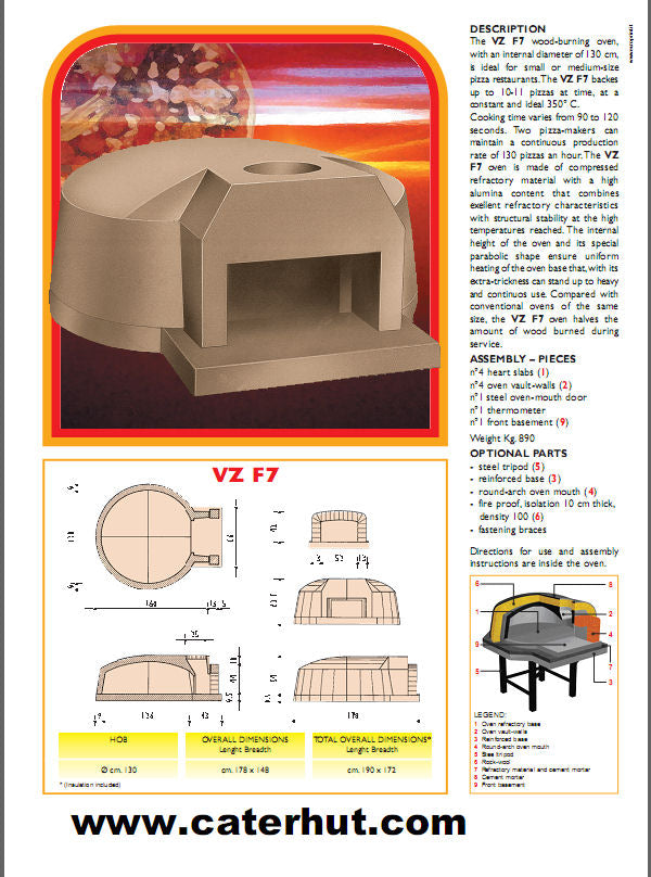 VZ F7 Wood-burning-oven, up to 10-11 x 12” pizzas in 90-120 seconds at 350°C