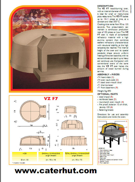VZ F7 Wood-burning-oven, up to 10-11 x 12” pizzas in 90-120 seconds at 350°C
