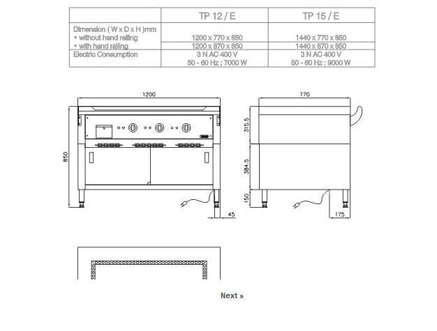 Electric Teppanyaki on cabinet, 3 zones
