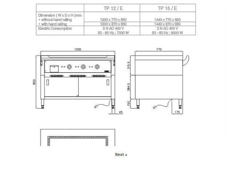 Electric Teppanyaki on cabinet, 3 zones