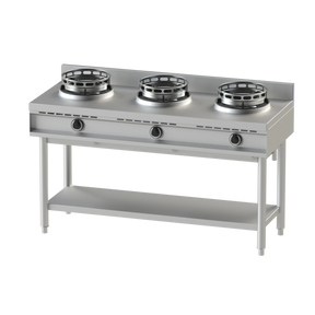 Gas wok hob with shelf, 3 burners
