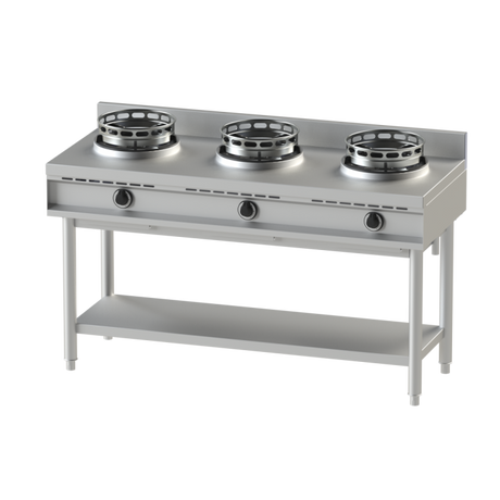 Gas wok hob with shelf, 3 burners