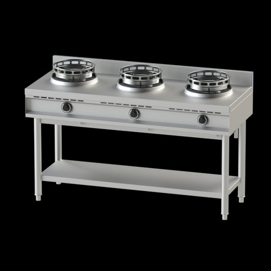 Gas wok hob with shelf, 3 burners