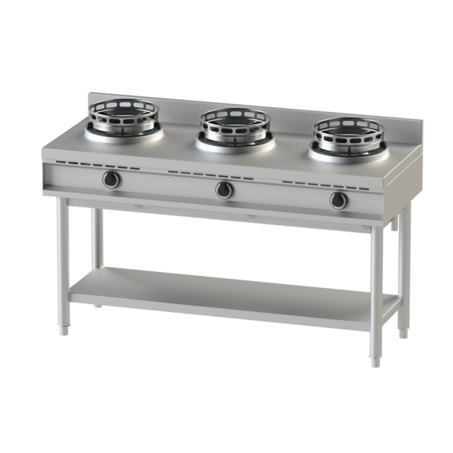 Gas wok hob with shelf, 3 burners